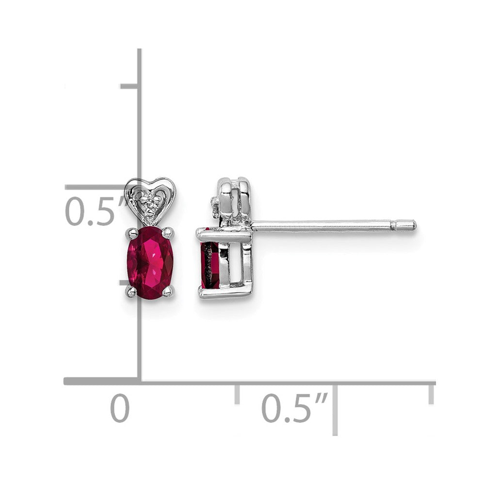 Sterling Silver Rhodium-plated Created Ruby & Diam. Earrings