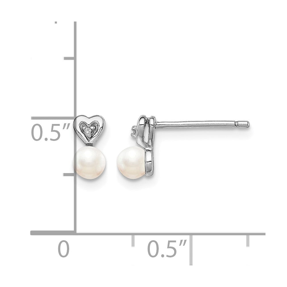 Sterling Silver Rhodium-plated FW Cultured Pearl & Diam. Earrings