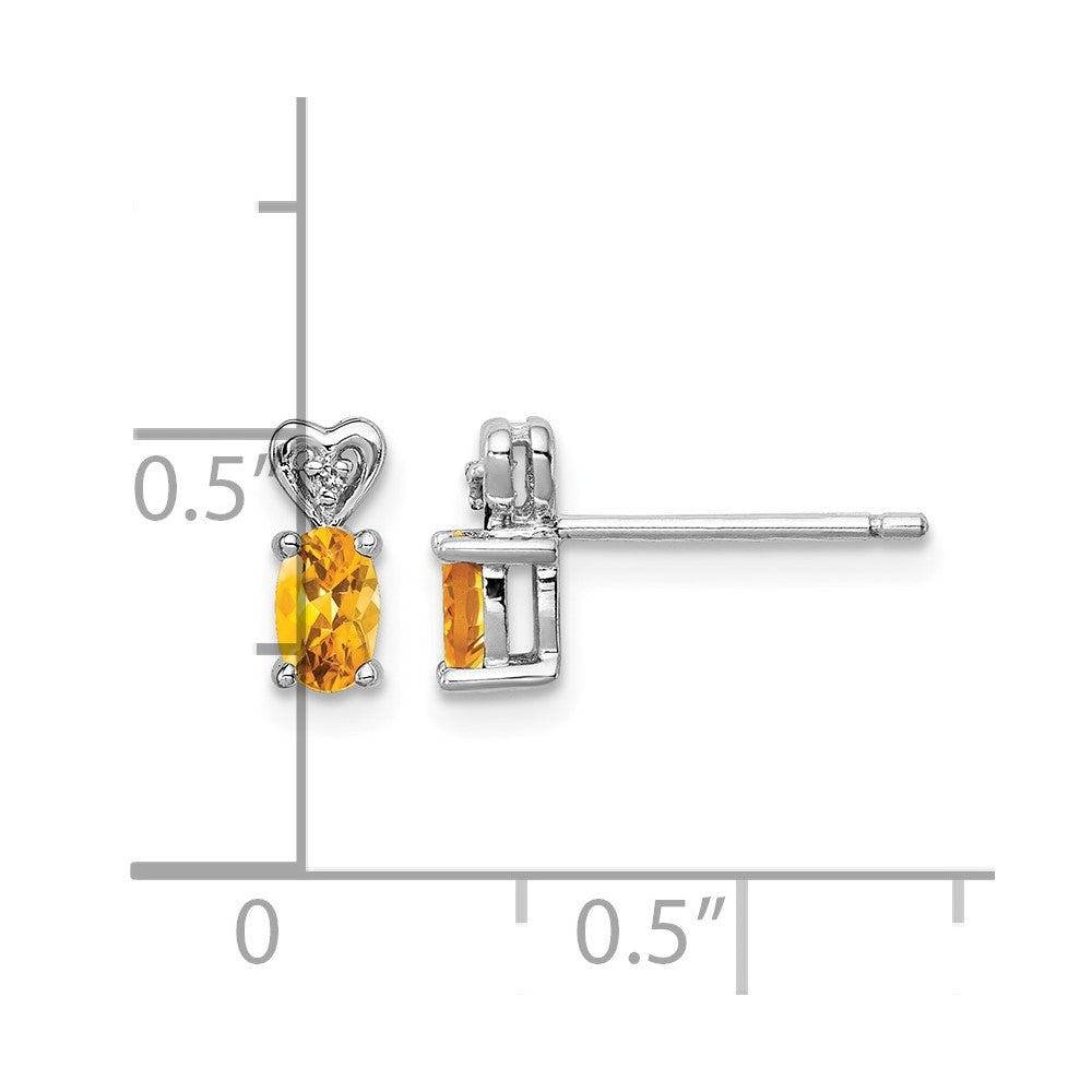 Sterling Silver Rhodium-plated Citrine & Diam. Earrings