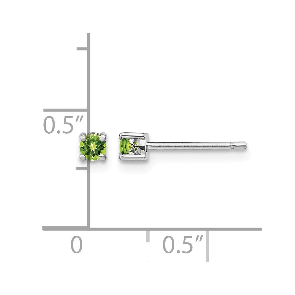 Sterling Silver Rhodium-plated 3mm Round Peridot Post Earrings