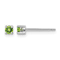 Sterling Silver Rhodium-plated 3mm Round Peridot Post Earrings