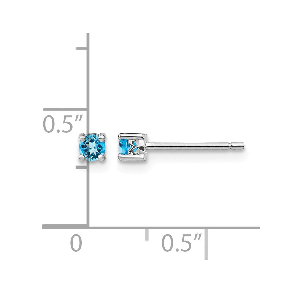 Sterling Silver Rhod-pltd 3mm Round Swiss Blue Topaz Post Earrings