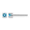 Sterling Silver Rhod-pltd 3mm Round Swiss Blue Topaz Post Earrings