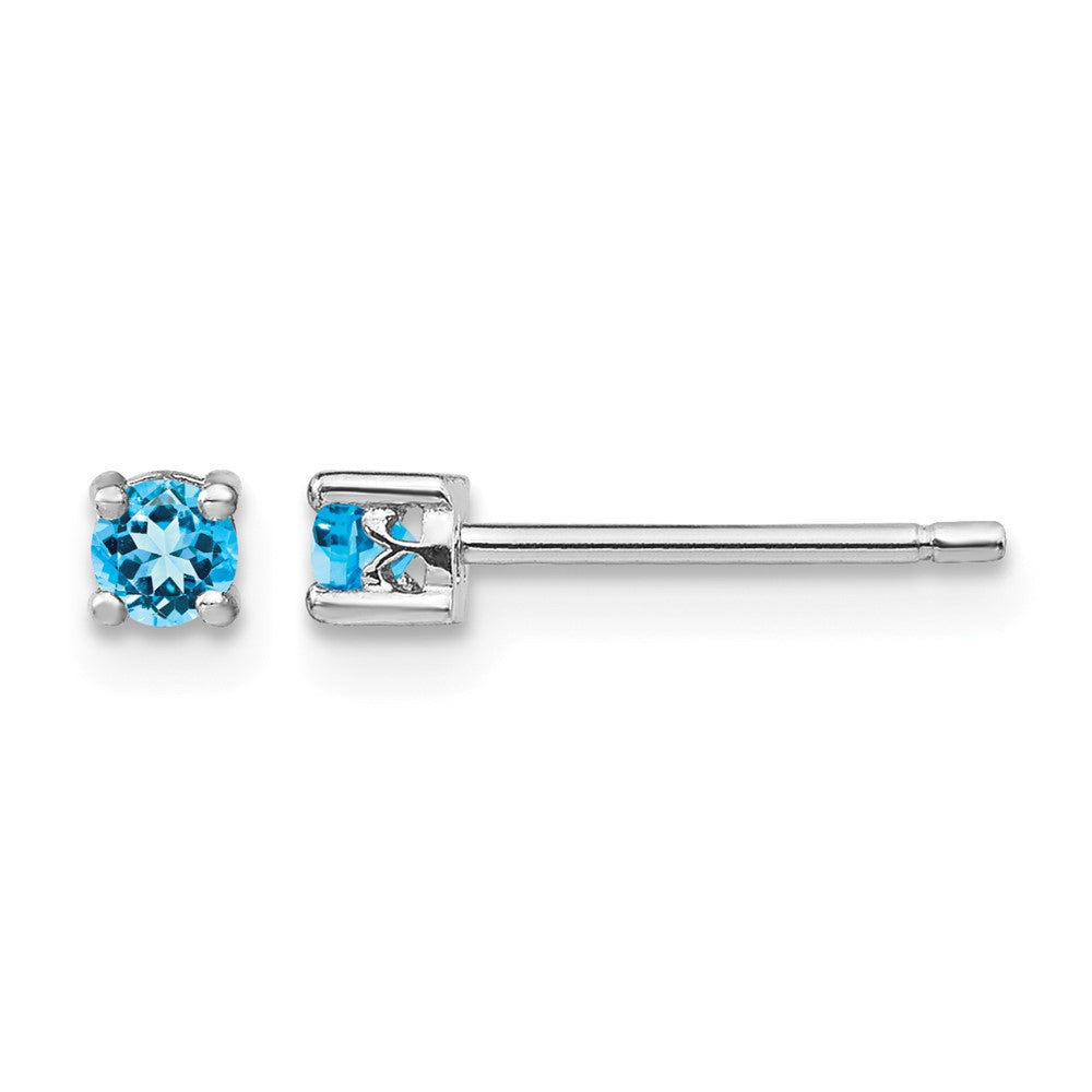 Sterling Silver Rhod-pltd 3mm Round Swiss Blue Topaz Post Earrings