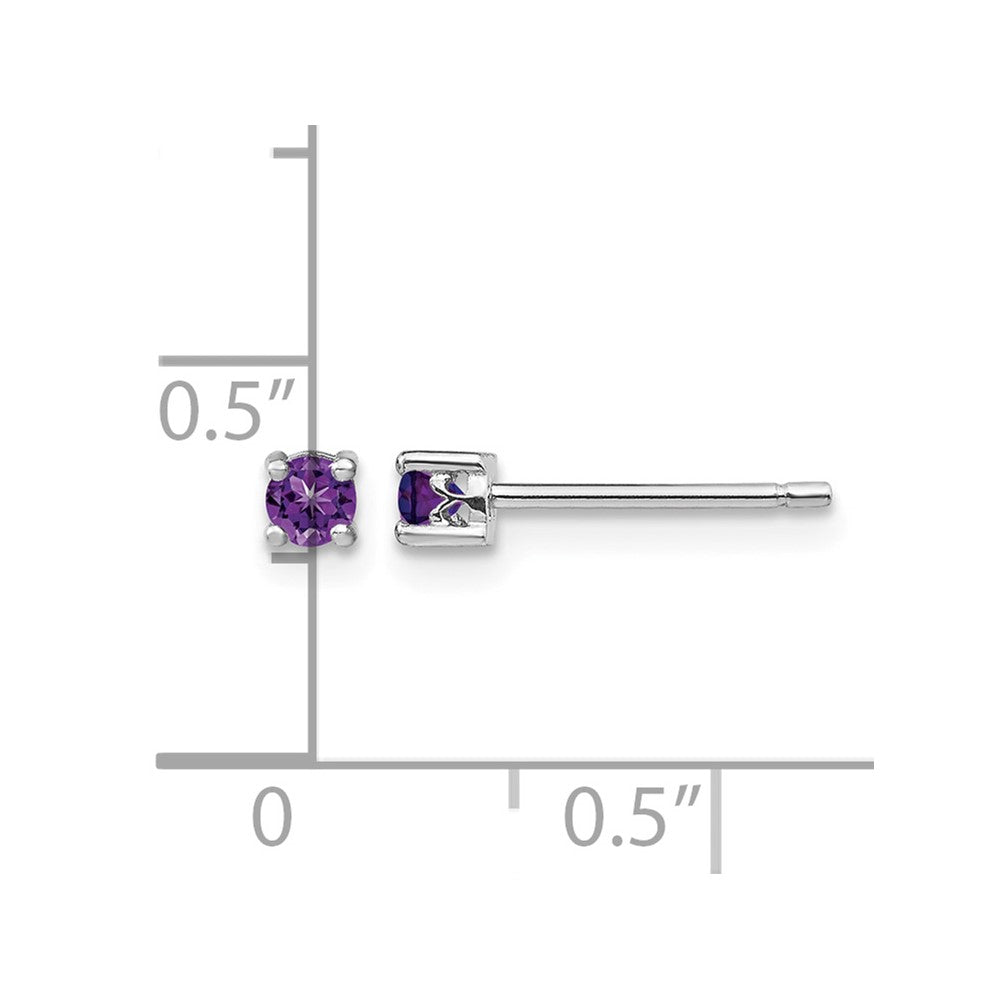 Sterling Silver Rhodium-plated 3mm Round Amethyst Post Earrings