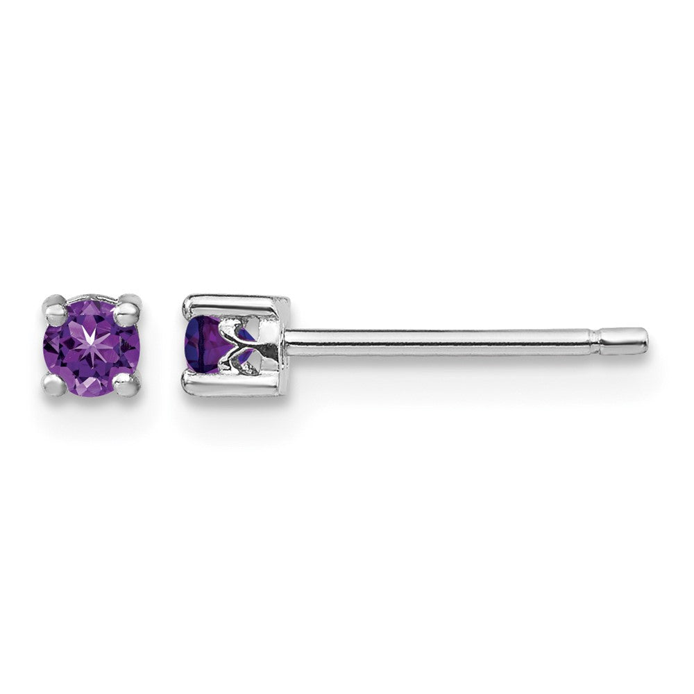 Sterling Silver Rhodium-plated 3mm Round Amethyst Post Earrings