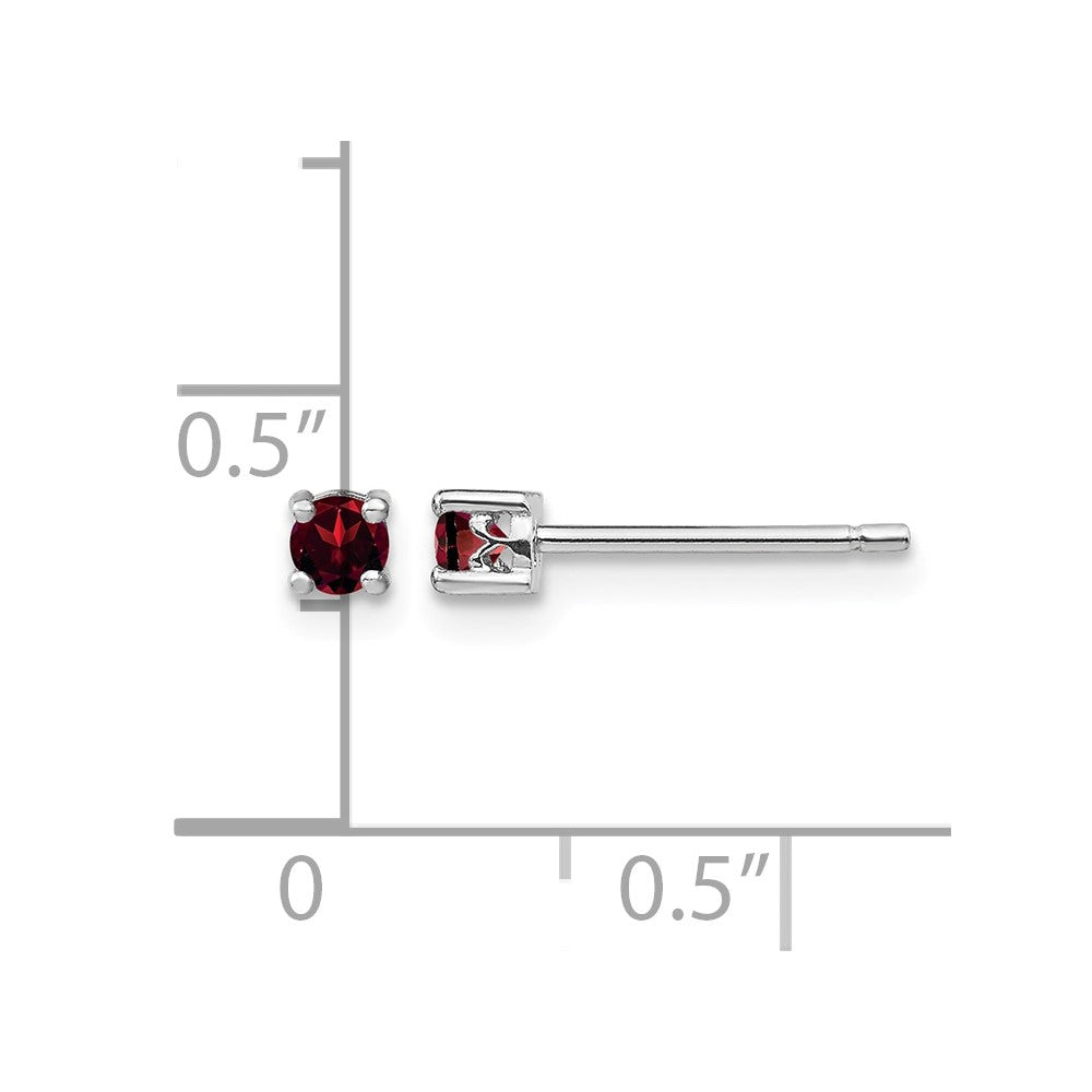 Sterling Silver Rhodium-plated 3mm Round Garnet Post Earrings