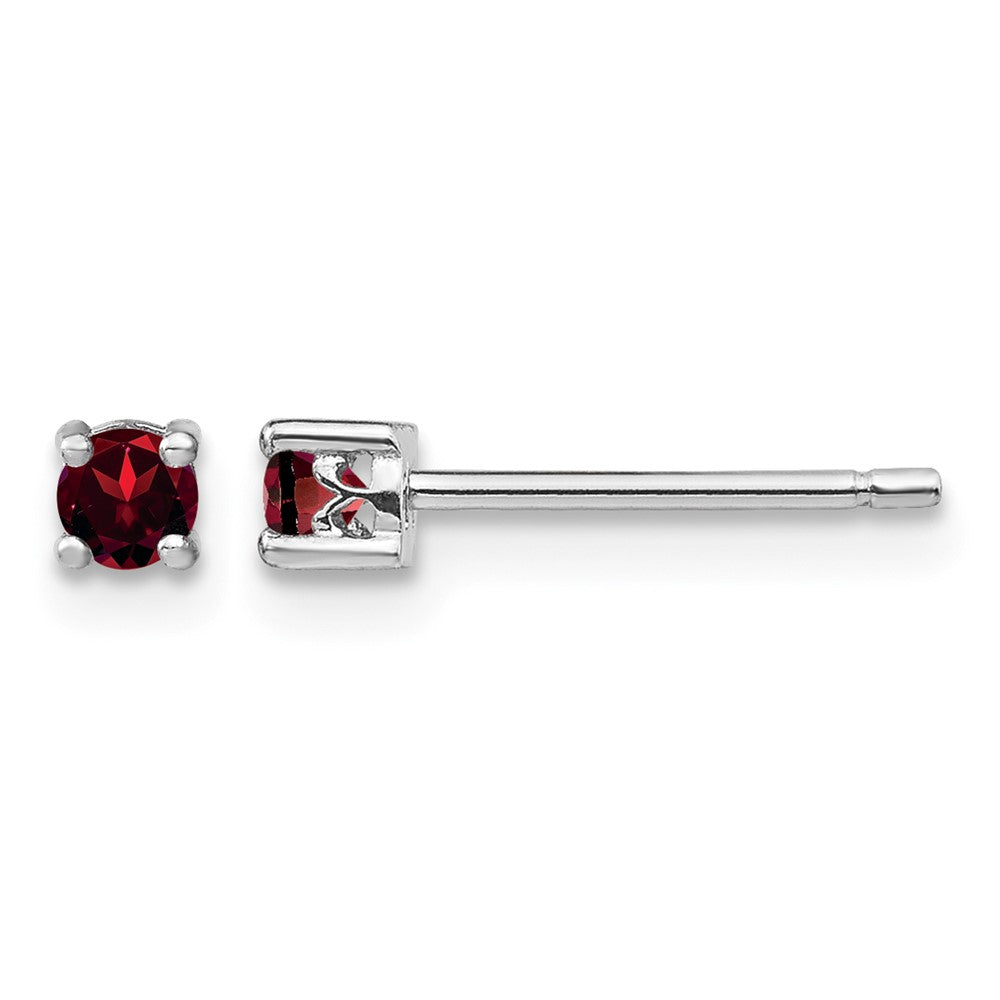 Sterling Silver Rhodium-plated 3mm Round Garnet Post Earrings