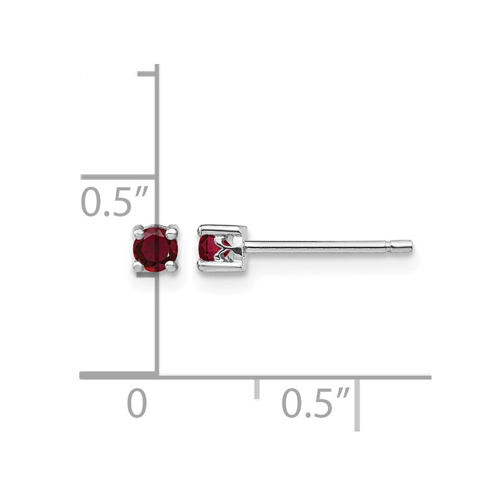 Sterling Silver Rhodium-plated 3mm Round Created Ruby Post Earrings
