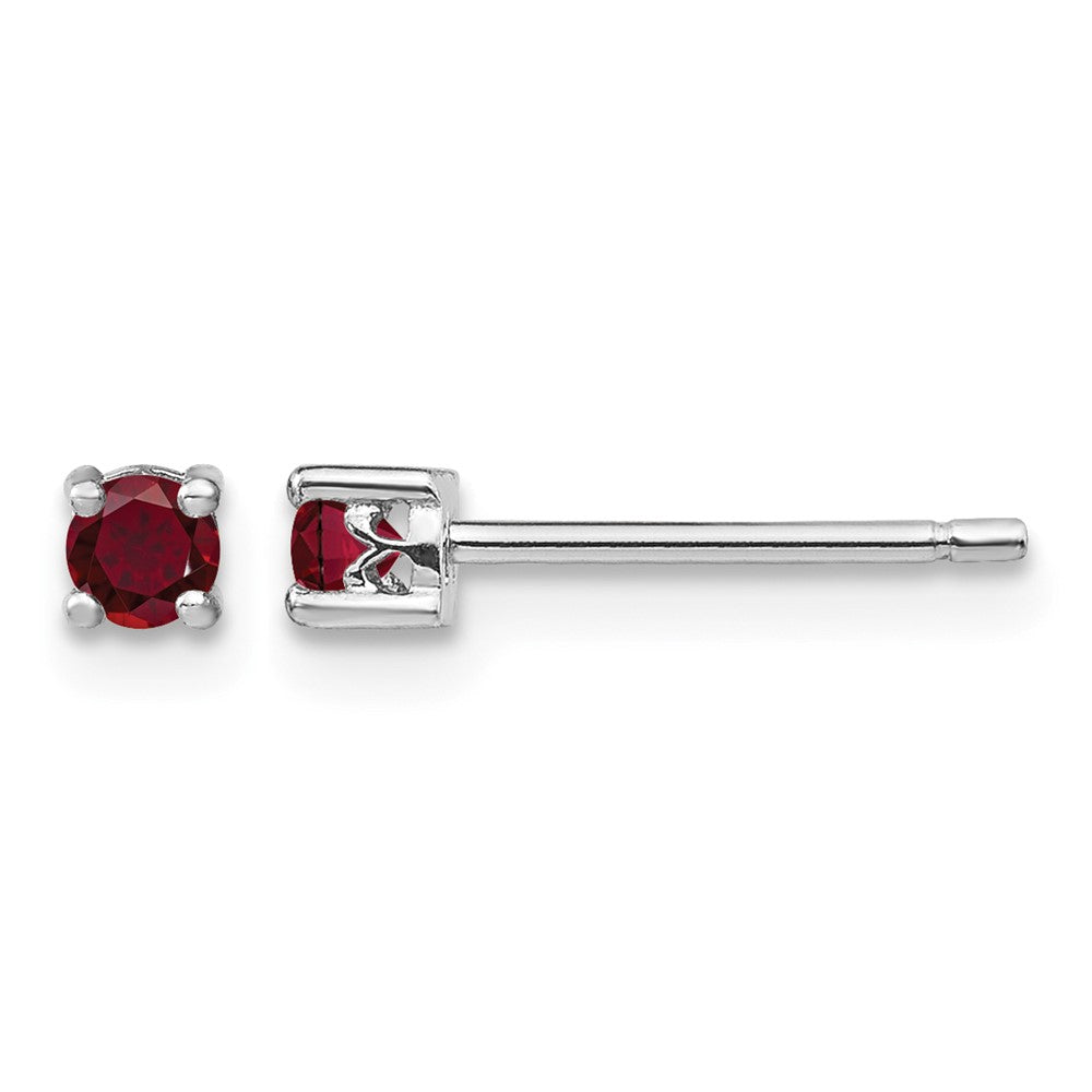 Sterling Silver Rhodium-plated 3mm Round Created Ruby Post Earrings