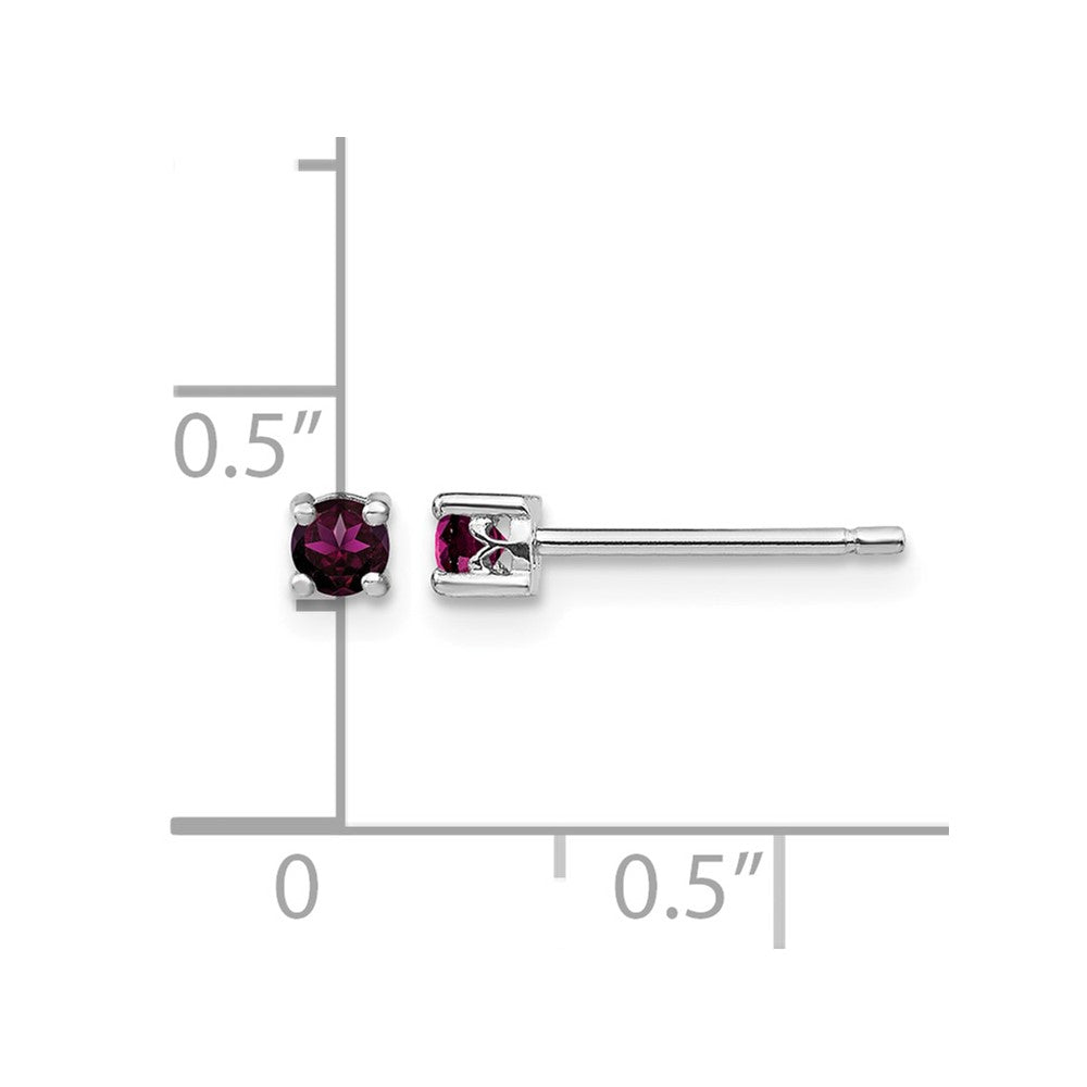 Sterling Silver Rhod-pltd 3mm Round Rhodolite Garnet Post Earrings