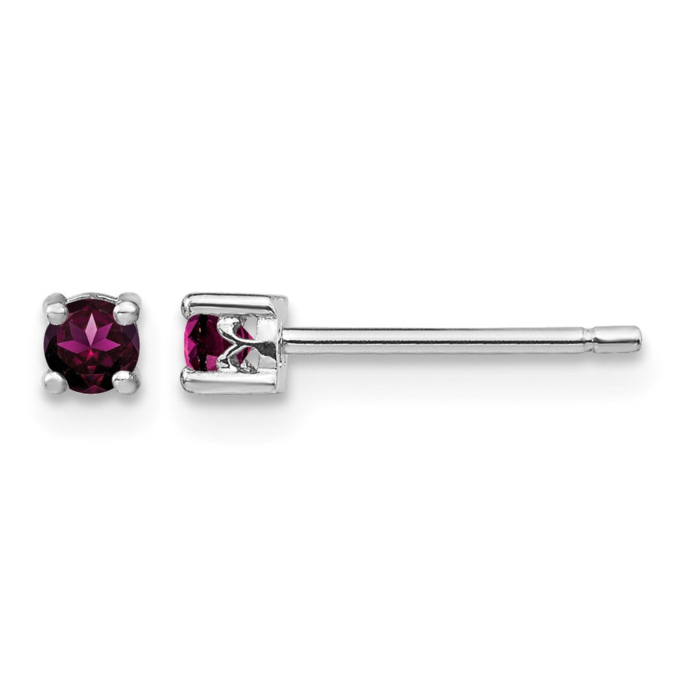 Sterling Silver Rhod-pltd 3mm Round Rhodolite Garnet Post Earrings