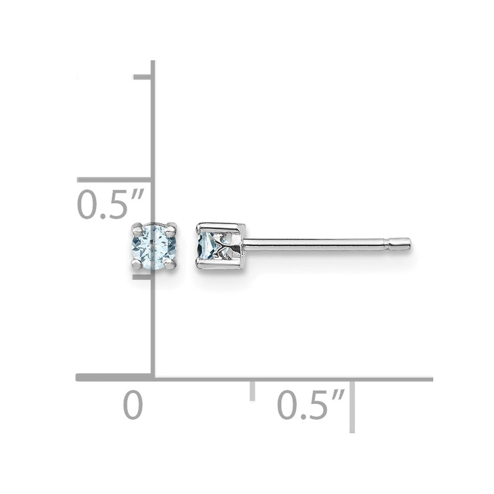 Sterling Silver Rhodium-plated 3mm Round Aquamarine Post Earrings