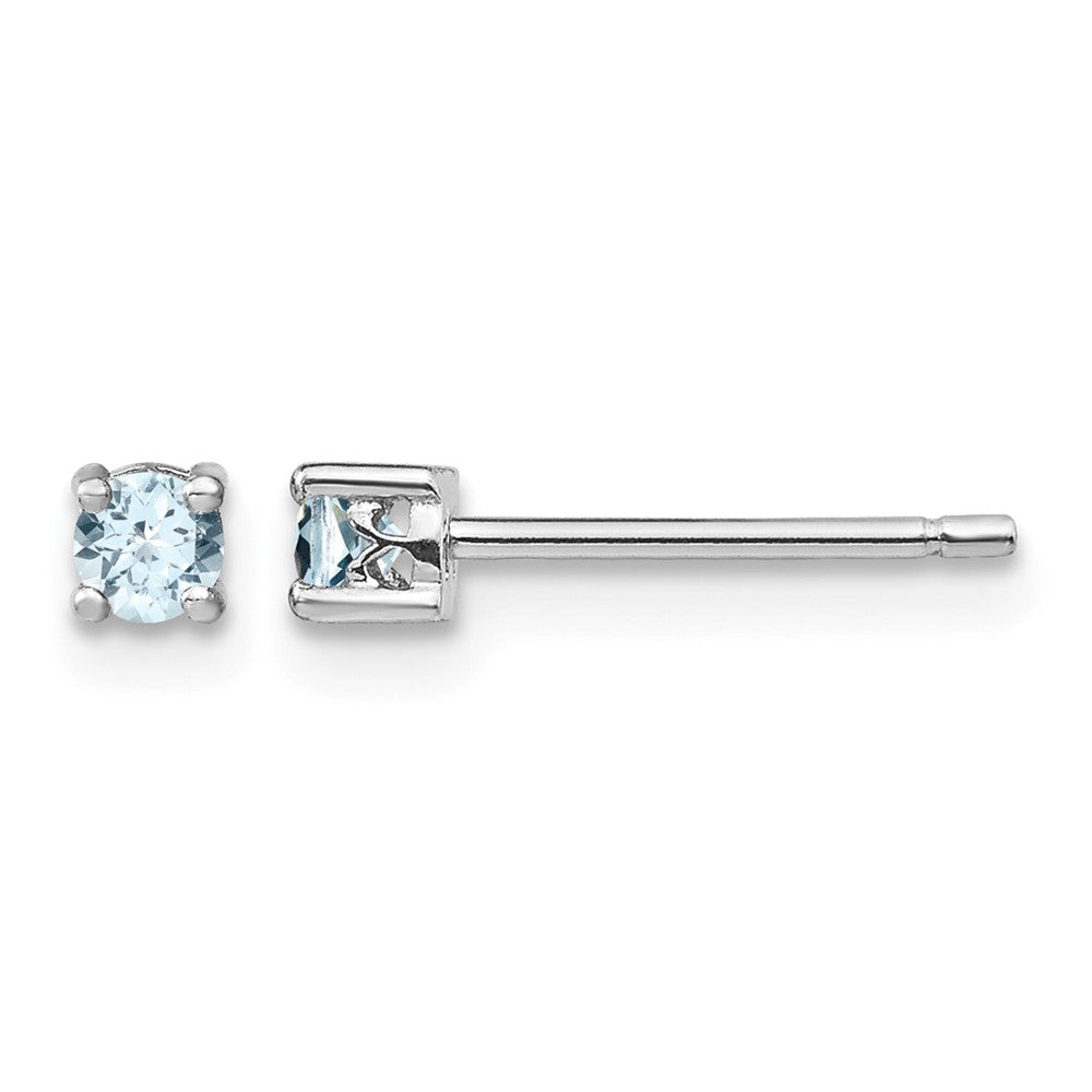 Sterling Silver Rhodium-plated 3mm Round Aquamarine Post Earrings