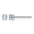 Sterling Silver Rhodium-plated 3mm Round Aquamarine Post Earrings