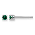 Sterling Silver Rhod-plated 3mm Round Created Emerald Post Earrings