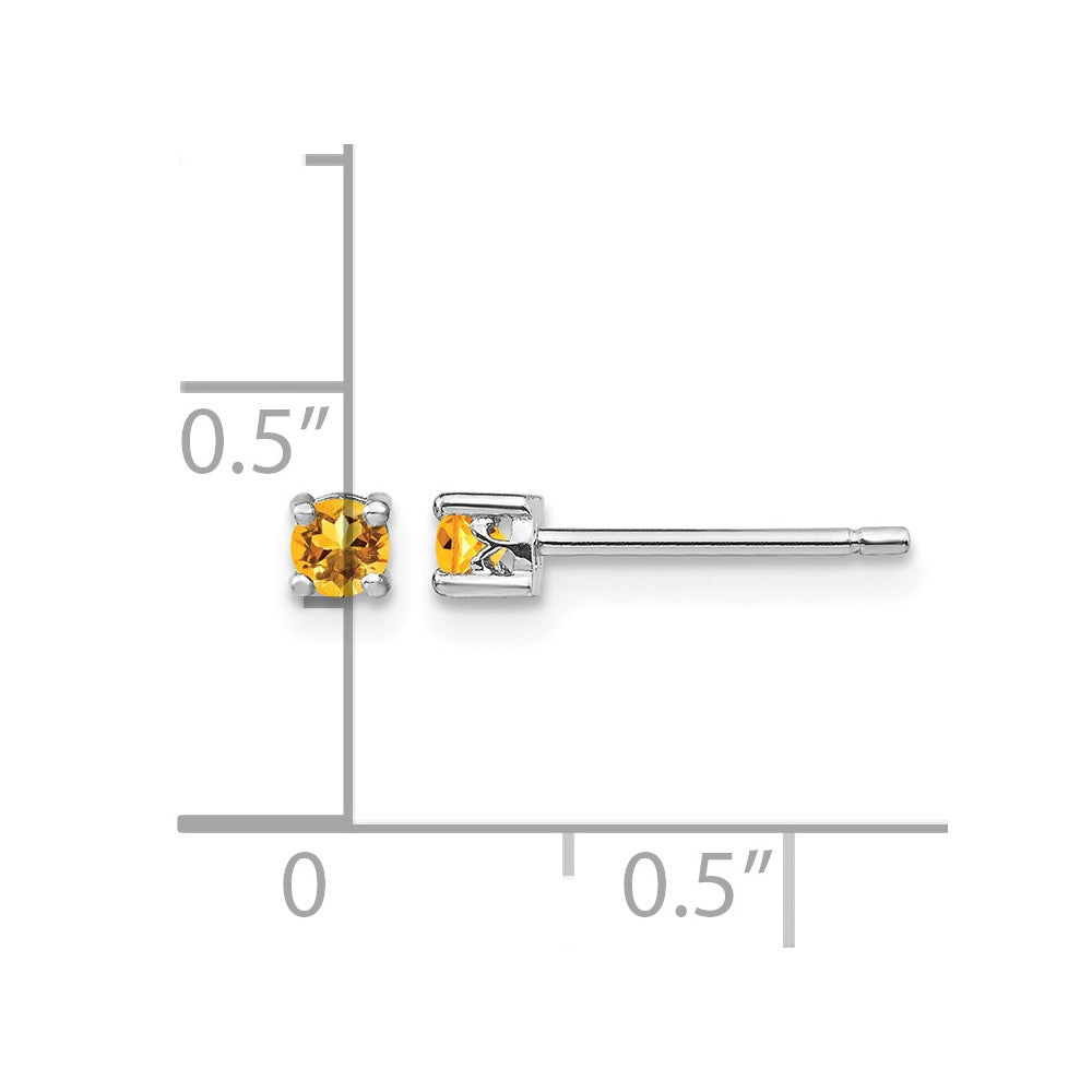 Sterling Silver Rhodium-plated 3mm Round Citrine Post Earrings