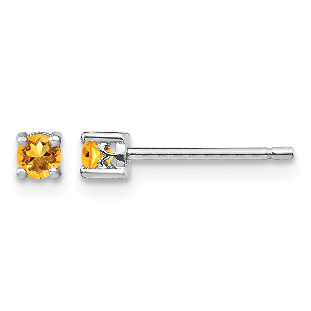Sterling Silver Rhodium-plated 3mm Round Citrine Post Earrings