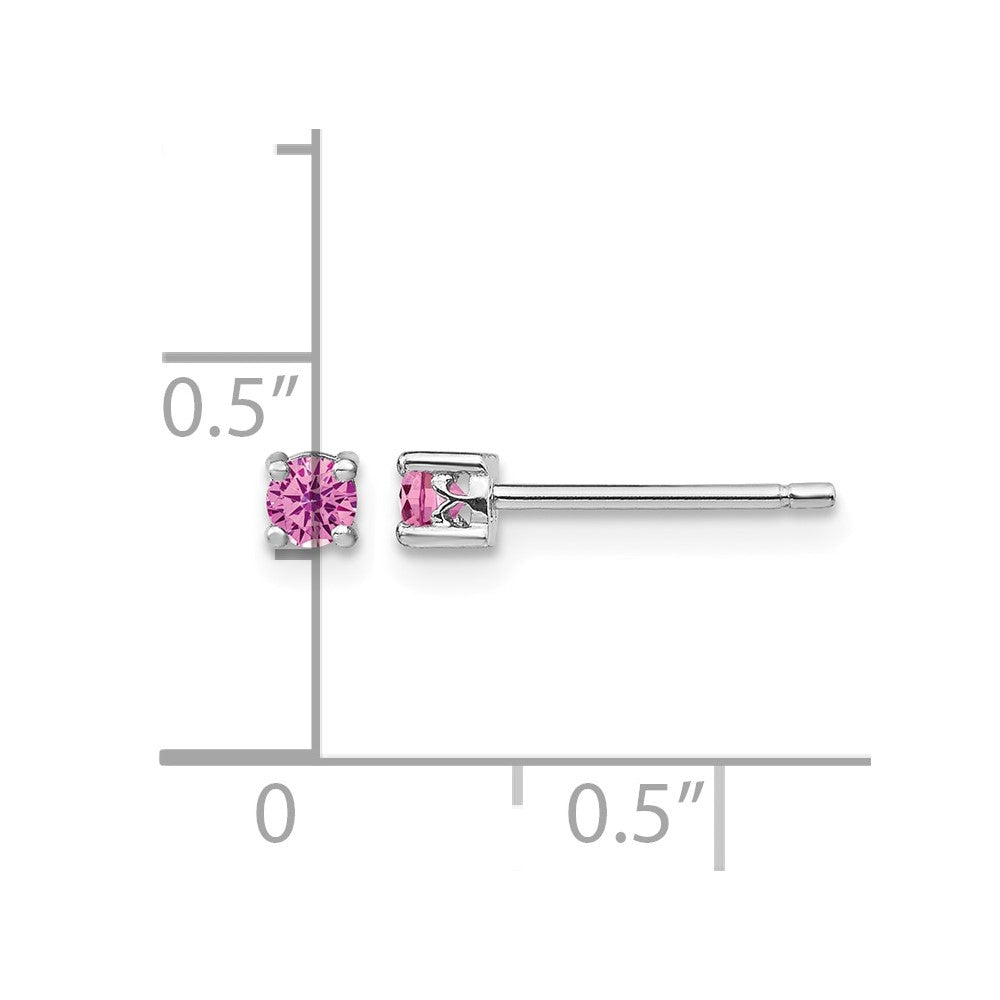 Sterling Silver Rhod-pltd 3mm Round Cr. Pink Sapphire Post Earrings