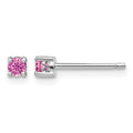 Sterling Silver Rhod-pltd 3mm Round Cr. Pink Sapphire Post Earrings