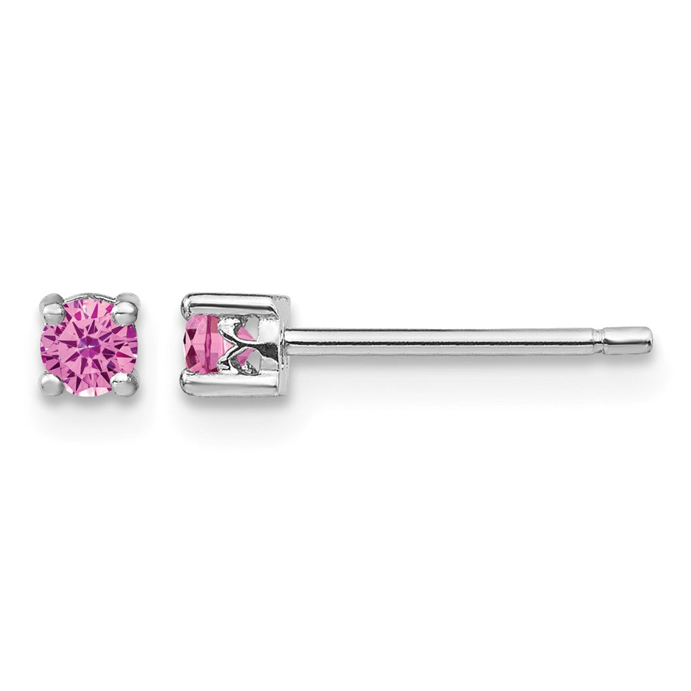 Sterling Silver Rhod-pltd 3mm Round Cr. Pink Sapphire Post Earrings