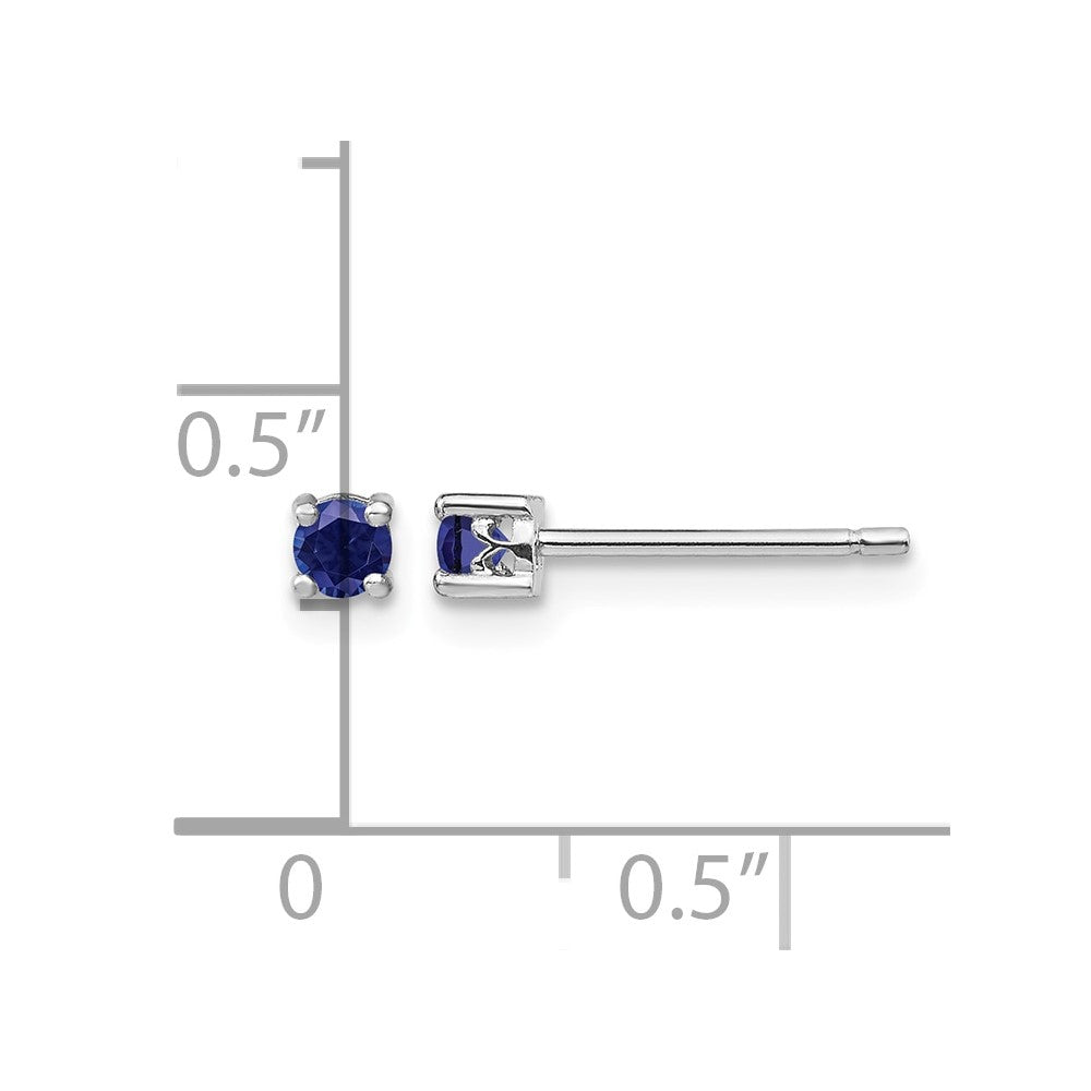 Sterling Silver Rhod-pltd 3mm Round Created Sapphire Post Earrings