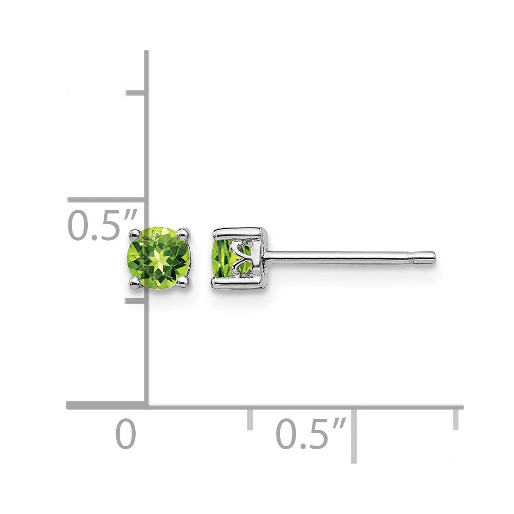 Sterling Silver Rhodium-plated 4mm Round Peridot Post Earrings