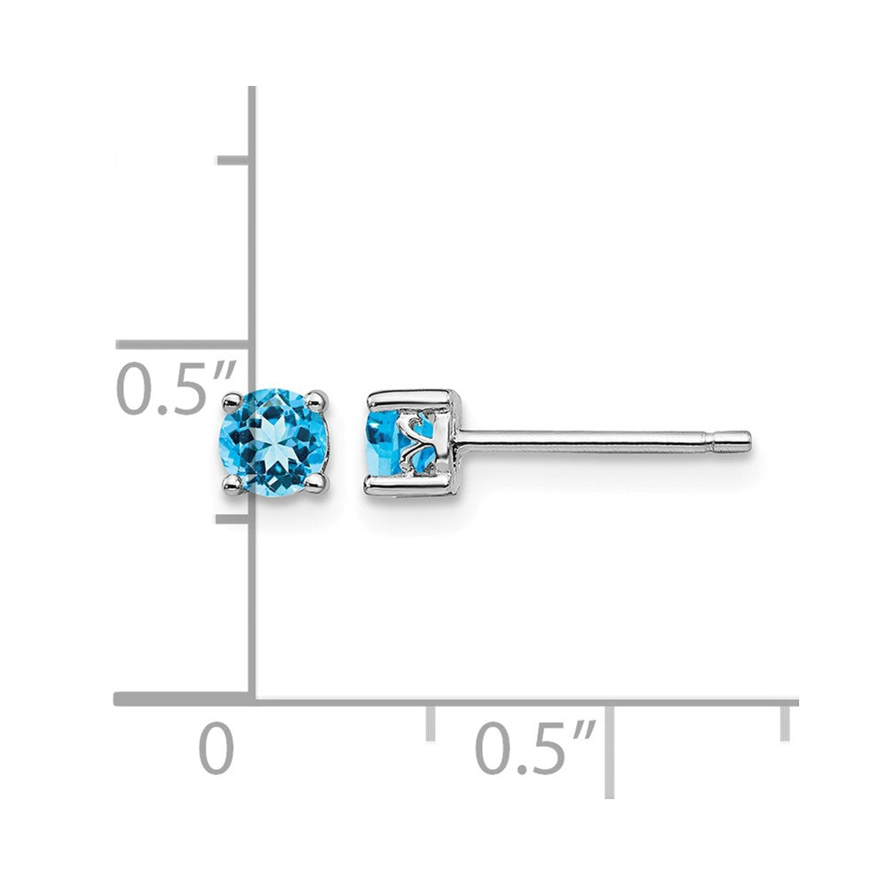 Sterling Silver Rhodium-plated 4mm Round Swiss Blue Topaz Post Earrings