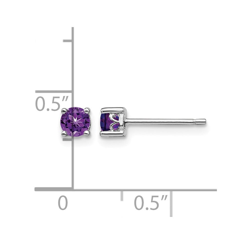Sterling Silver Rhodium-plated 4mm Round Amethyst Post Earrings