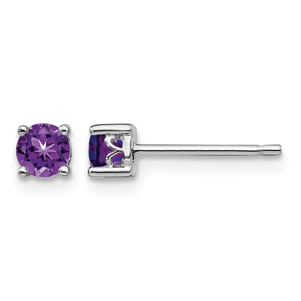 Sterling Silver Rhodium-plated 4mm Round Amethyst Post Earrings