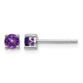 Sterling Silver Rhodium-plated 4mm Round Amethyst Post Earrings
