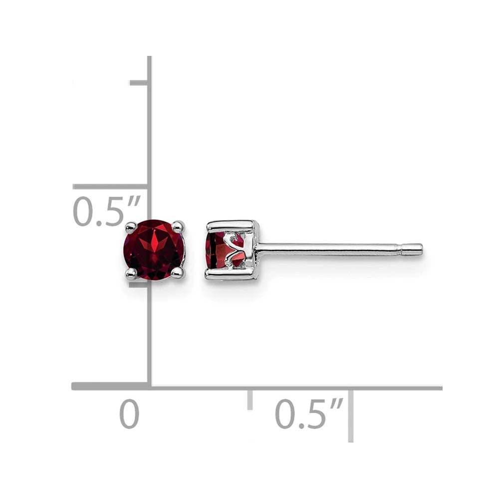 Sterling Silver Rhodium-plated 4mm Round Garnet Post Earrings
