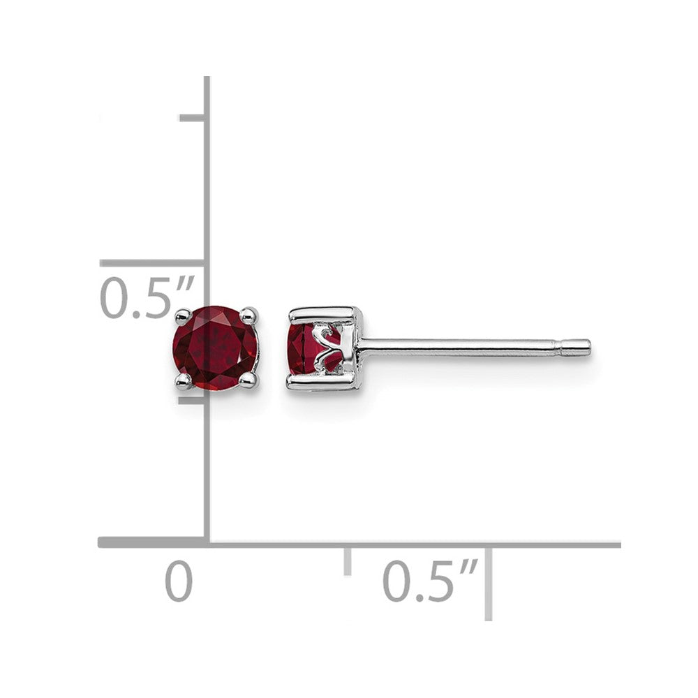 Sterling Silver Rhodium-plated 4mm Round Created Ruby Post Earrings