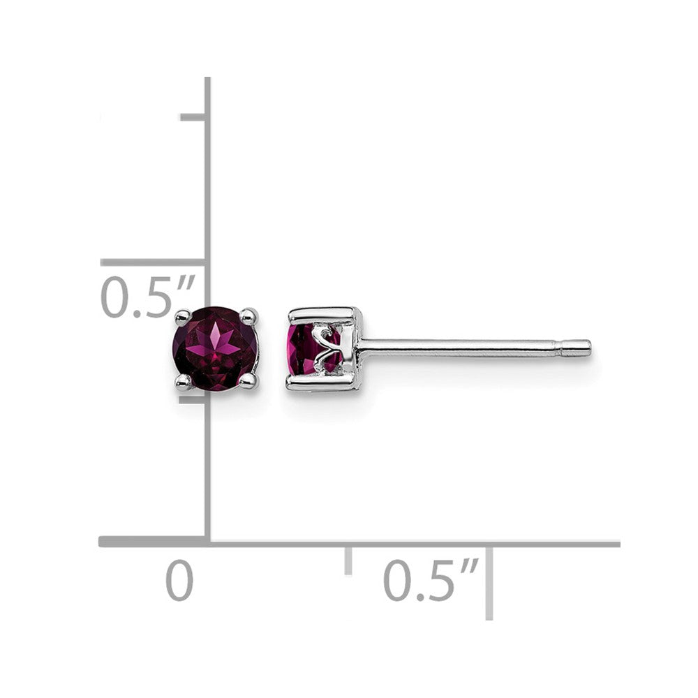Sterling Silver Rhodium-plated 4mm Round Rhodolite Garnet Post Earrings