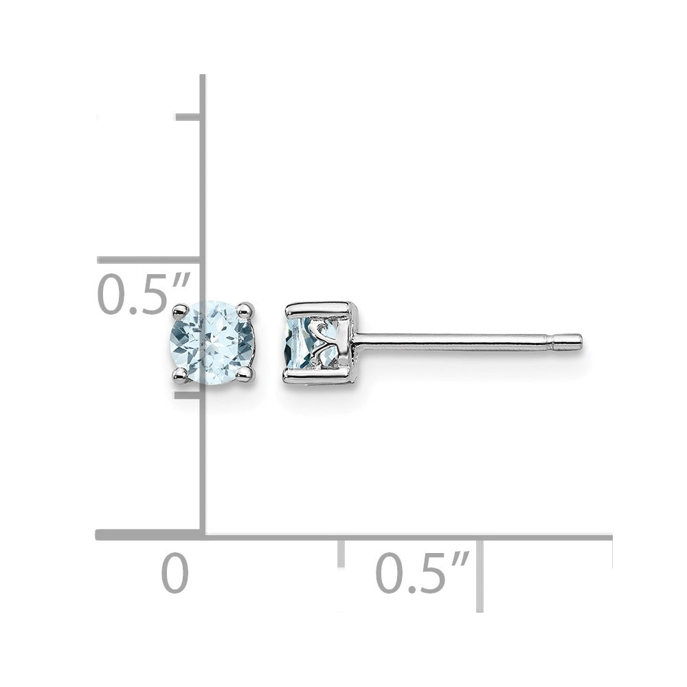 Sterling Silver Rhodium-plated 4mm Round Aquamarine Post Earrings