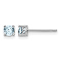 Sterling Silver Rhodium-plated 4mm Round Aquamarine Post Earrings