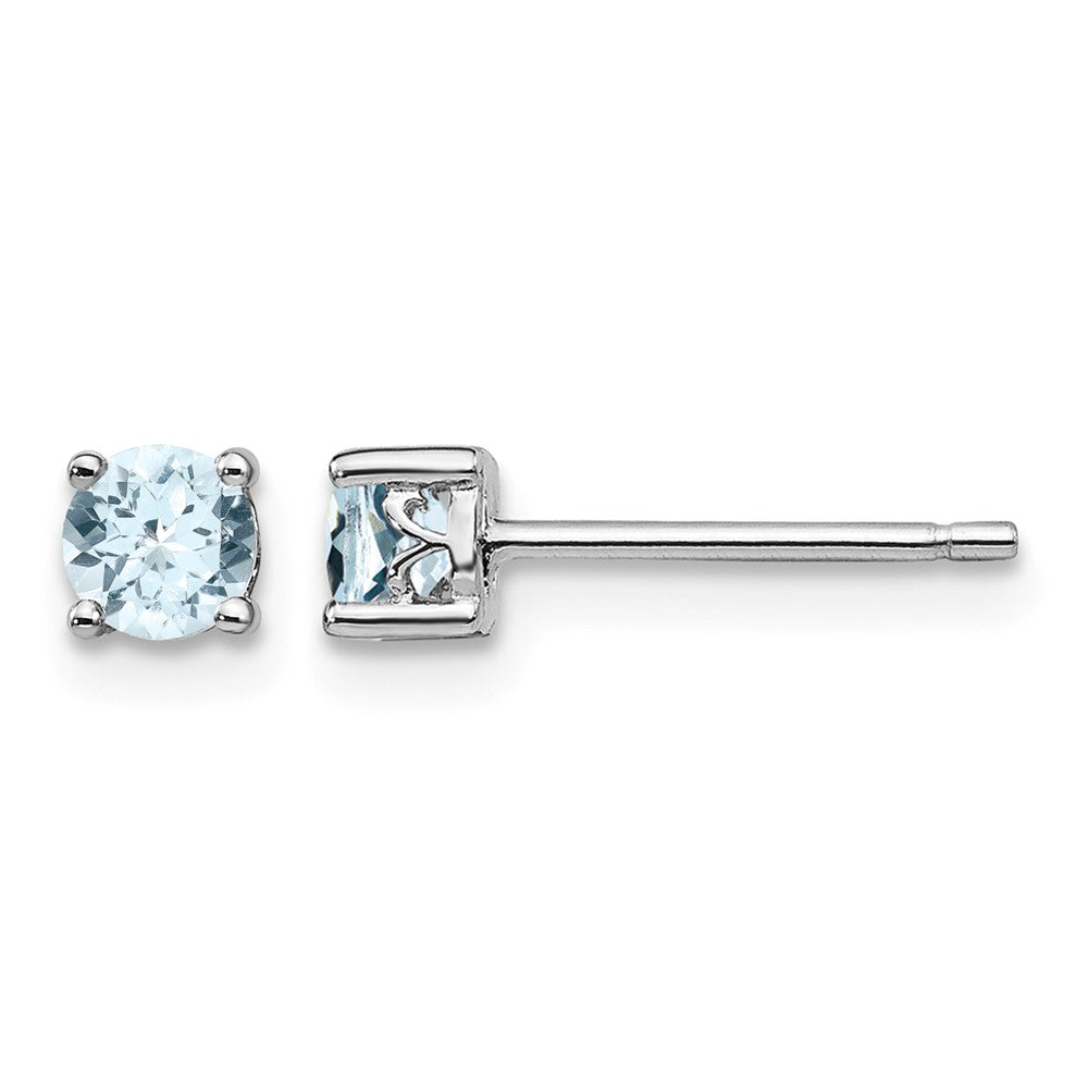 Sterling Silver Rhodium-plated 4mm Round Aquamarine Post Earrings