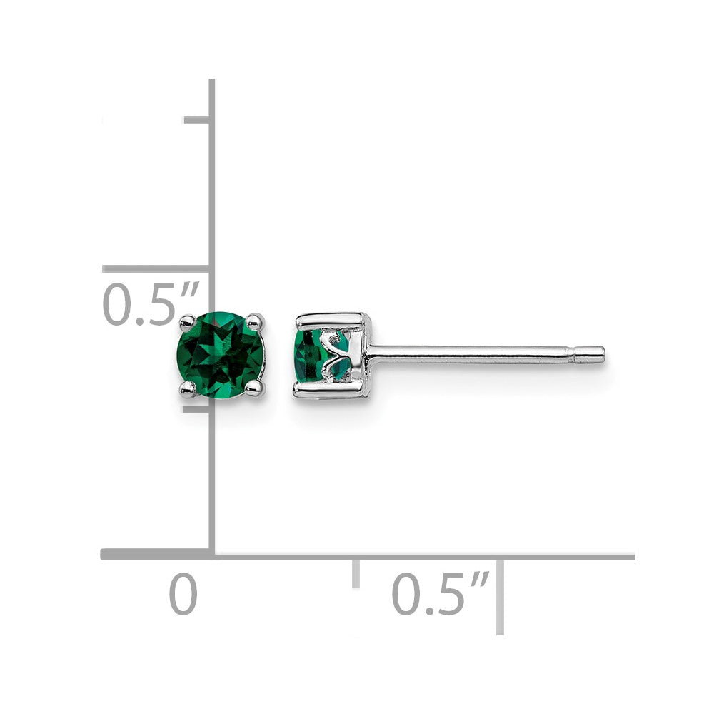 Sterling Silver Rhodium-plated 4mm Round Created Emerald Post Earrings