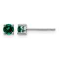 Sterling Silver Rhodium-plated 4mm Round Created Emerald Post Earrings