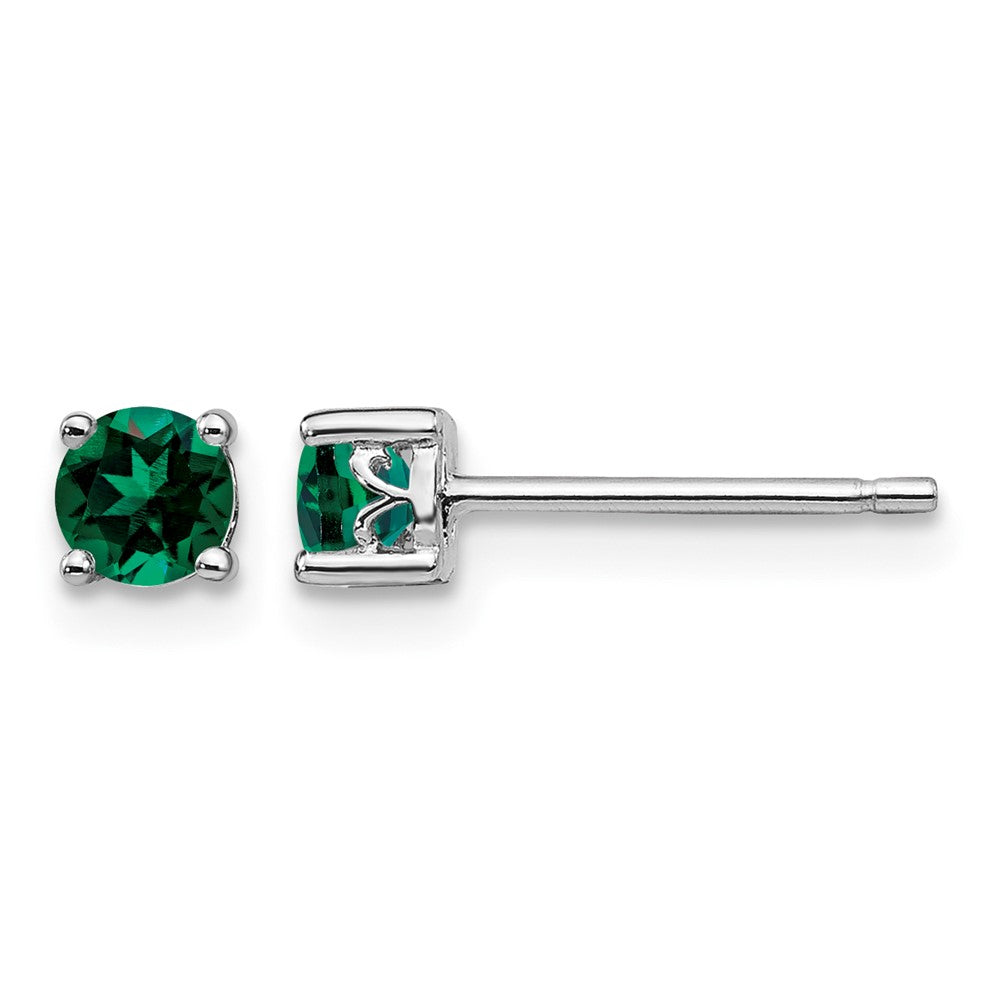 Sterling Silver Rhodium-plated 4mm Round Created Emerald Post Earrings