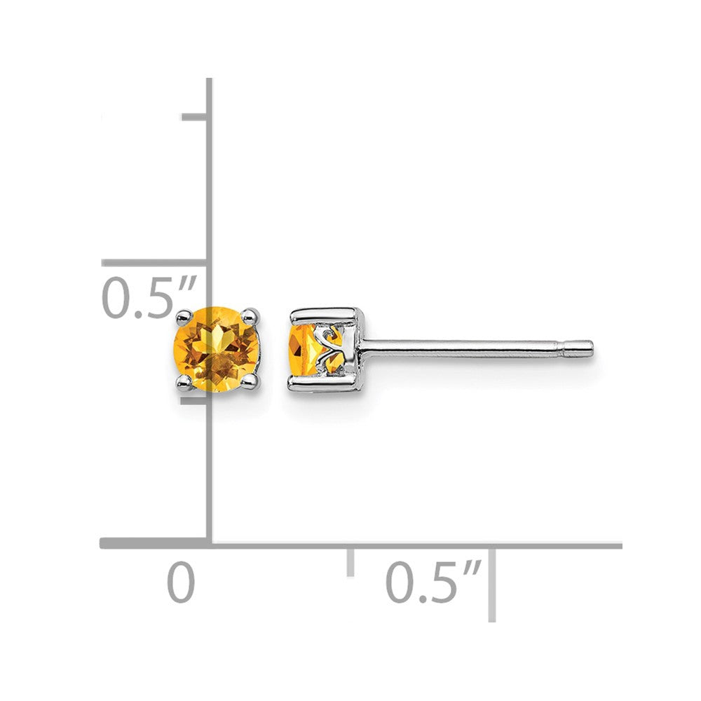 Sterling Silver Rhodium-plated 4mm Round Citrine Post Earrings