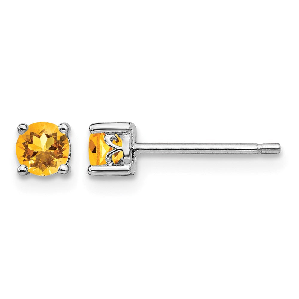 Sterling Silver Rhodium-plated 4mm Round Citrine Post Earrings