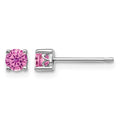 Sterling Silver Rhodium-plated 4mm Round Created Pink Sapphire Post Earring