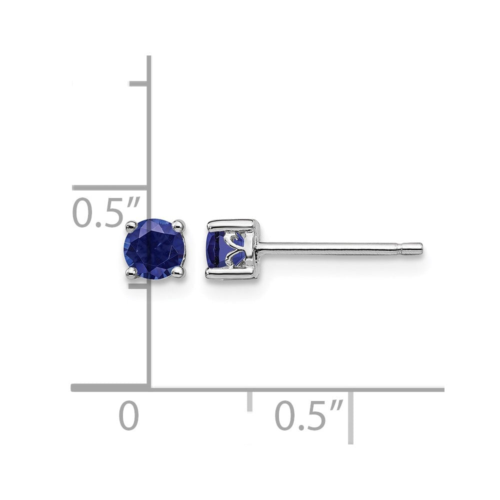 Sterling Silver Rhodium-plated 4mm Round Created Sapphire Post Earrings