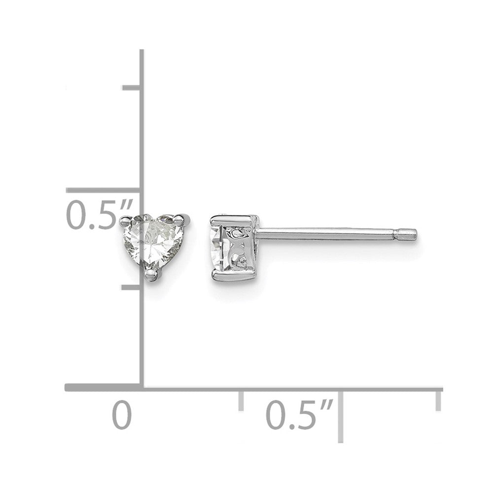 Sterling Silver Rhodium-plated 4mm Heart White Topaz Post Earrings
