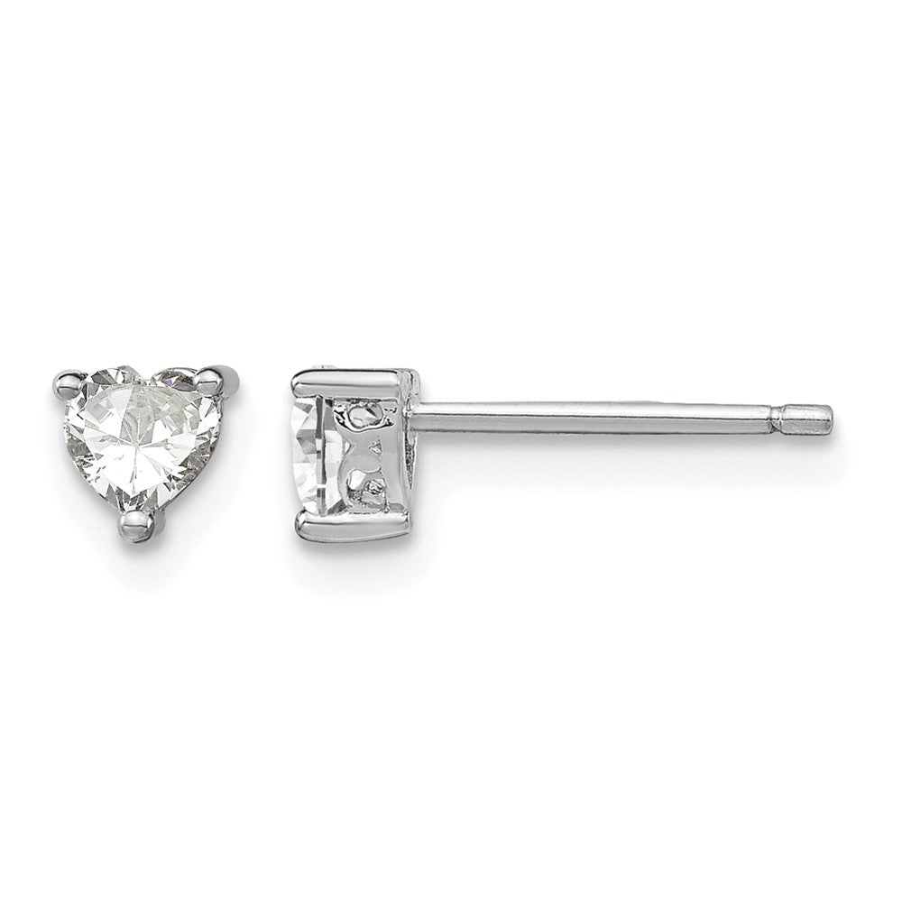 Sterling Silver Rhodium-plated 4mm Heart White Topaz Post Earrings