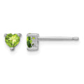 Sterling Silver Rhodium-plated 4mm Heart Peridot Post Earrings