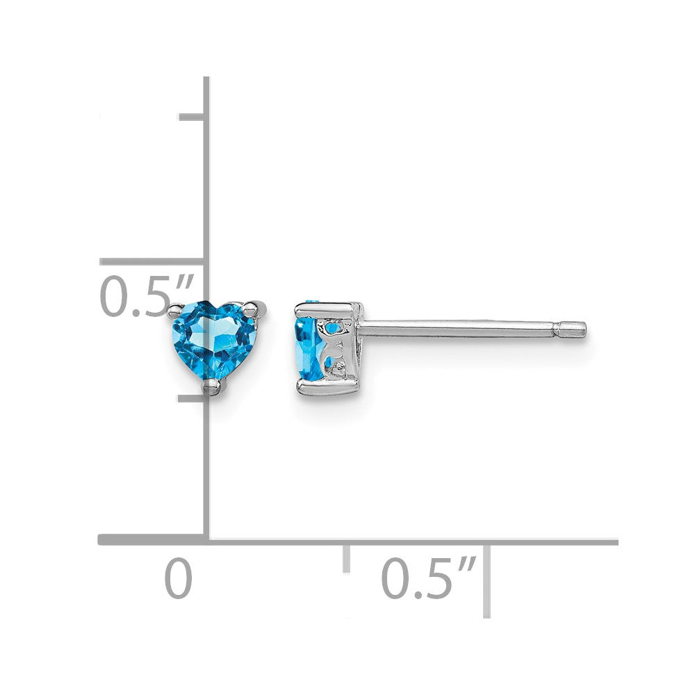 Sterling Silver Rhod-pltd 4mm Heart Swiss Blue Topaz Post Earrings