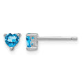 Sterling Silver Rhod-pltd 4mm Heart Swiss Blue Topaz Post Earrings