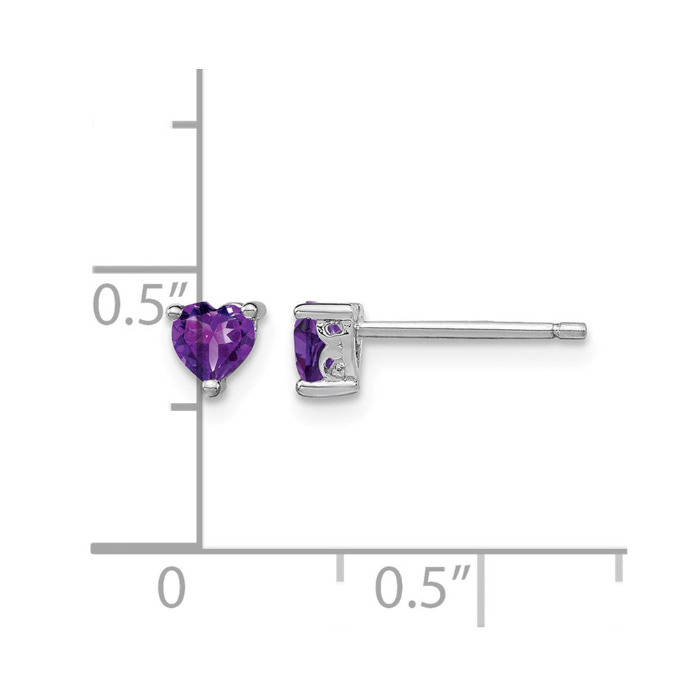 Sterling Silver Rhodium-plated 4mm Heart Amethyst Post Earrings